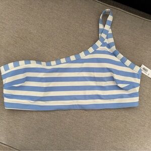 Blue and White Striped One-Shoulder Bikini Top NWT size XXL